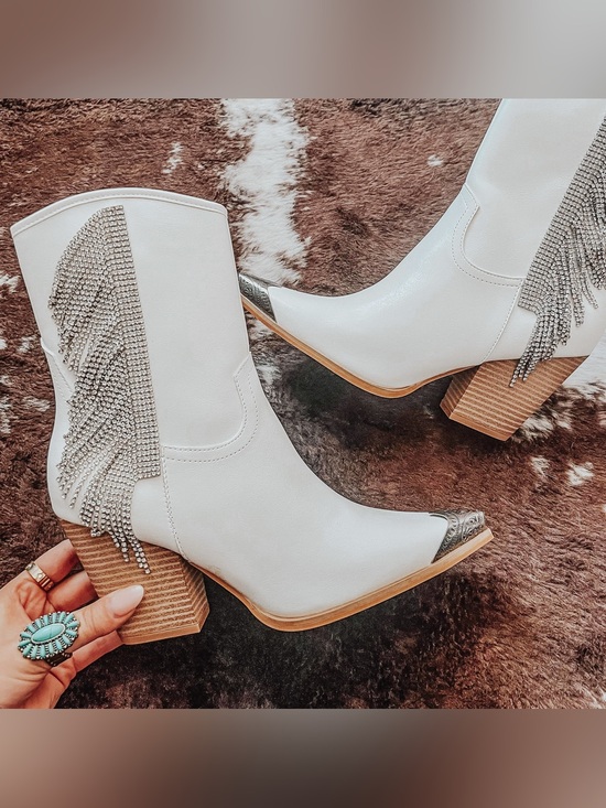 Shoes - Oasis Society Western Rhinestone Fringe Ankle Boots